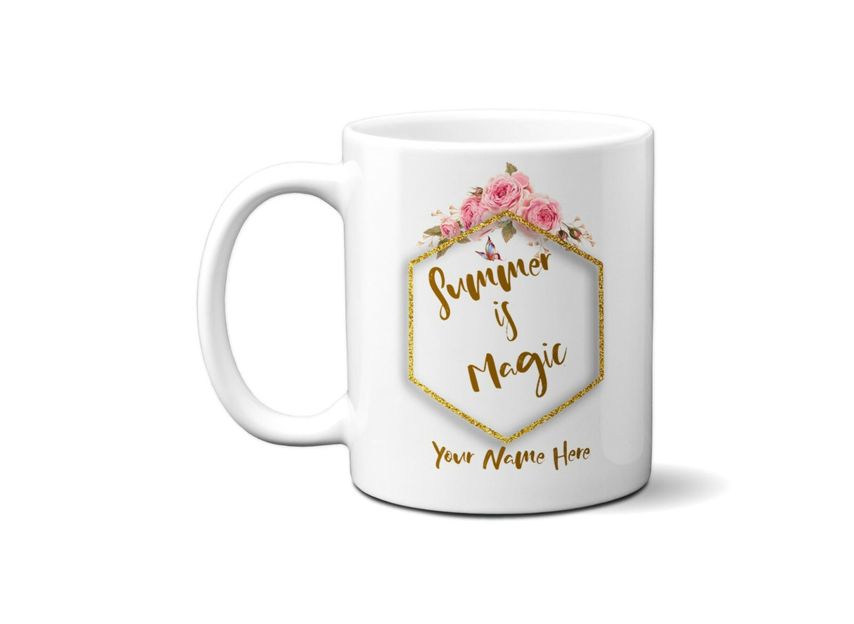 Summer is Magic Floral Frame Gold Coffee Tea Mug 11oz Mug And Coaster Set Option