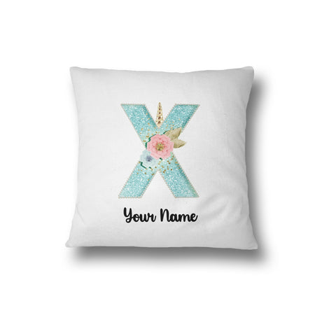 Personalised Unicorn Sparkly Kids Girls Monogram Alphabet Initial Letter Cushion