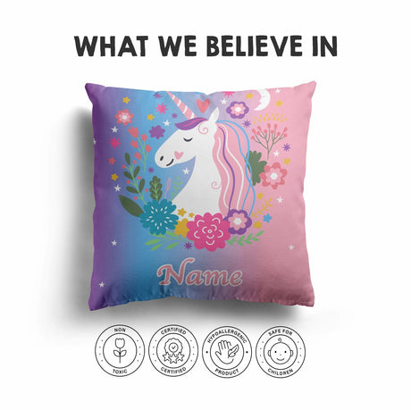 Personalised Name Unicorn Dream Fantasy Mythical Square Fill Zip Cushion Throw