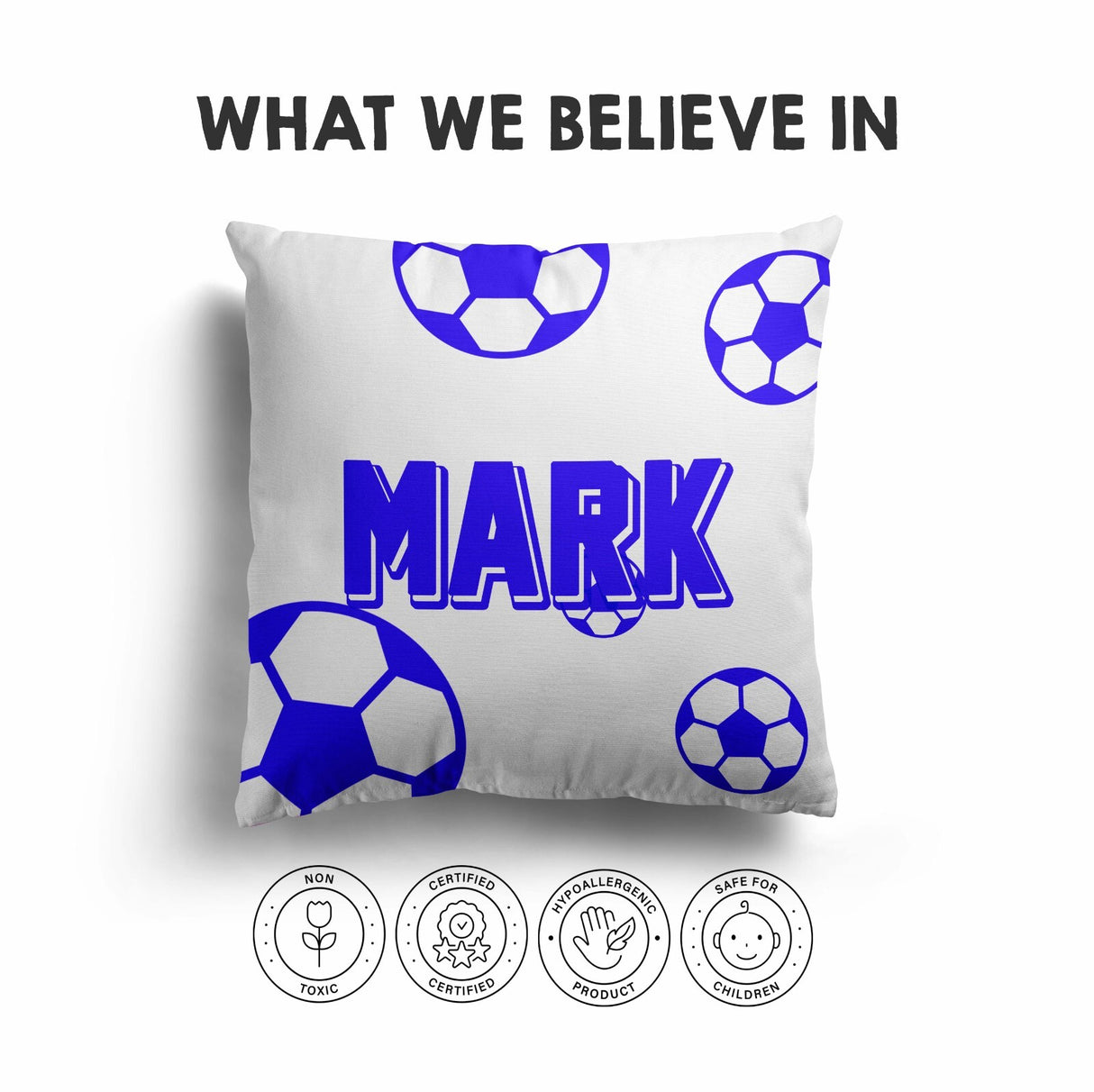 Personalised Custom Name Colour Football Fan Kids Square Fill Zip Cushion Throw