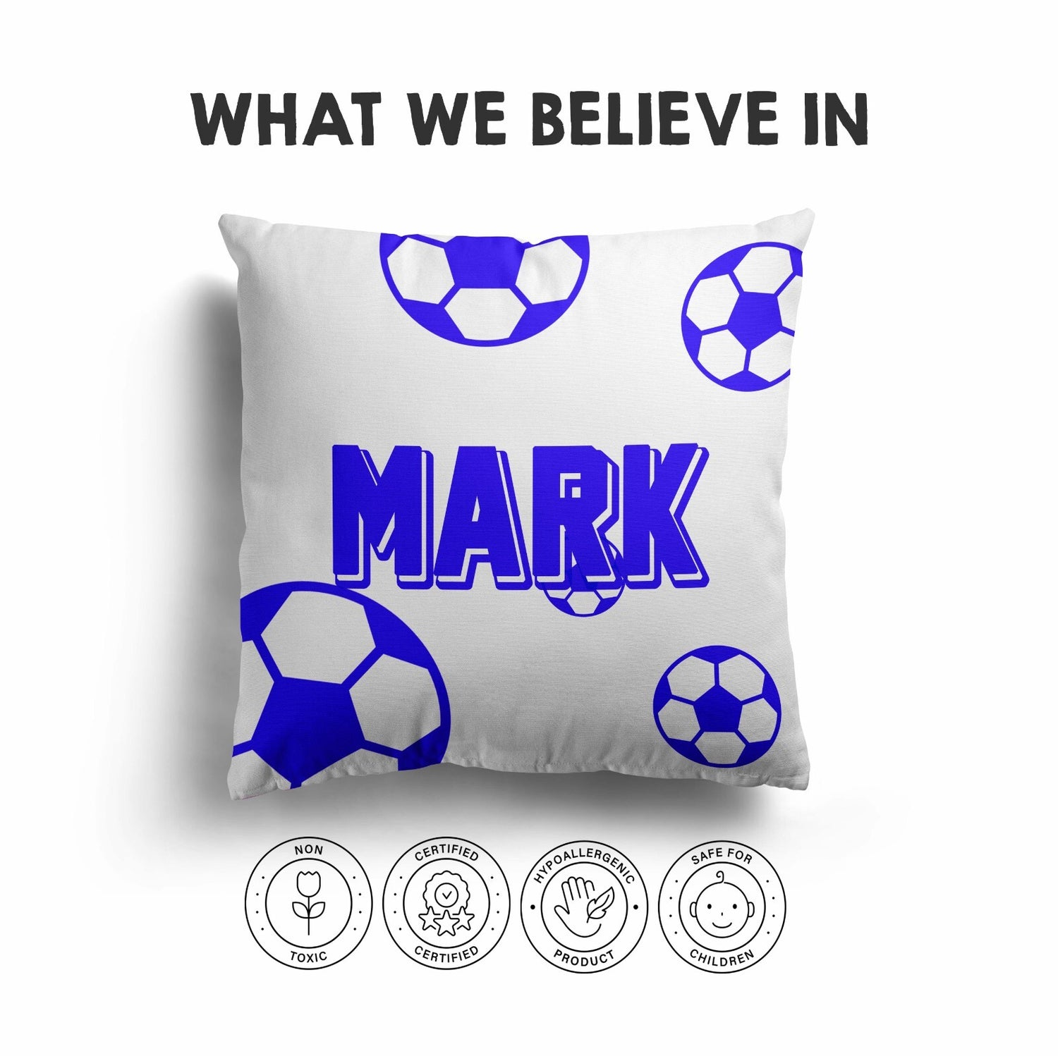 Personalised Custom Name Colour Football Fan Kids Square Fill Zip Cushion Throw