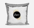 Personalised Name Shiny Sequin Magic Black Circle Gold Cushion Cover + Pillow