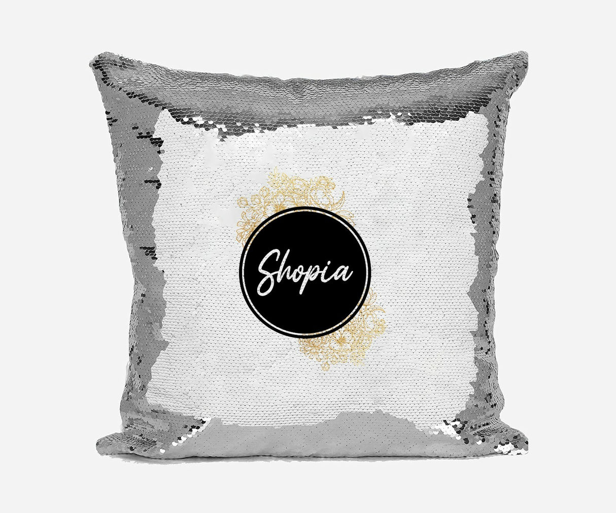 Personalised Name Shiny Sequin Magic Black Circle Gold Cushion Cover + Pillow