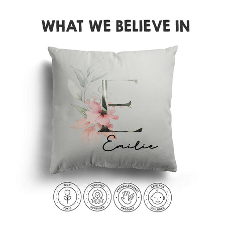 Personalised Name Botanical Blush Initial Letters Square Fill Zip Cushion Throw
