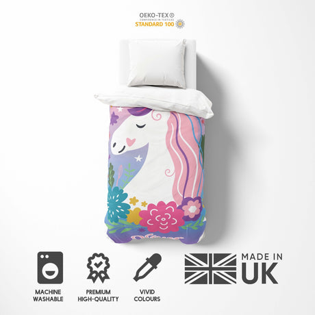 Personalised Name Unicorn Dream Fantasy Single Bed Duvet Cover + Pillowcase Set