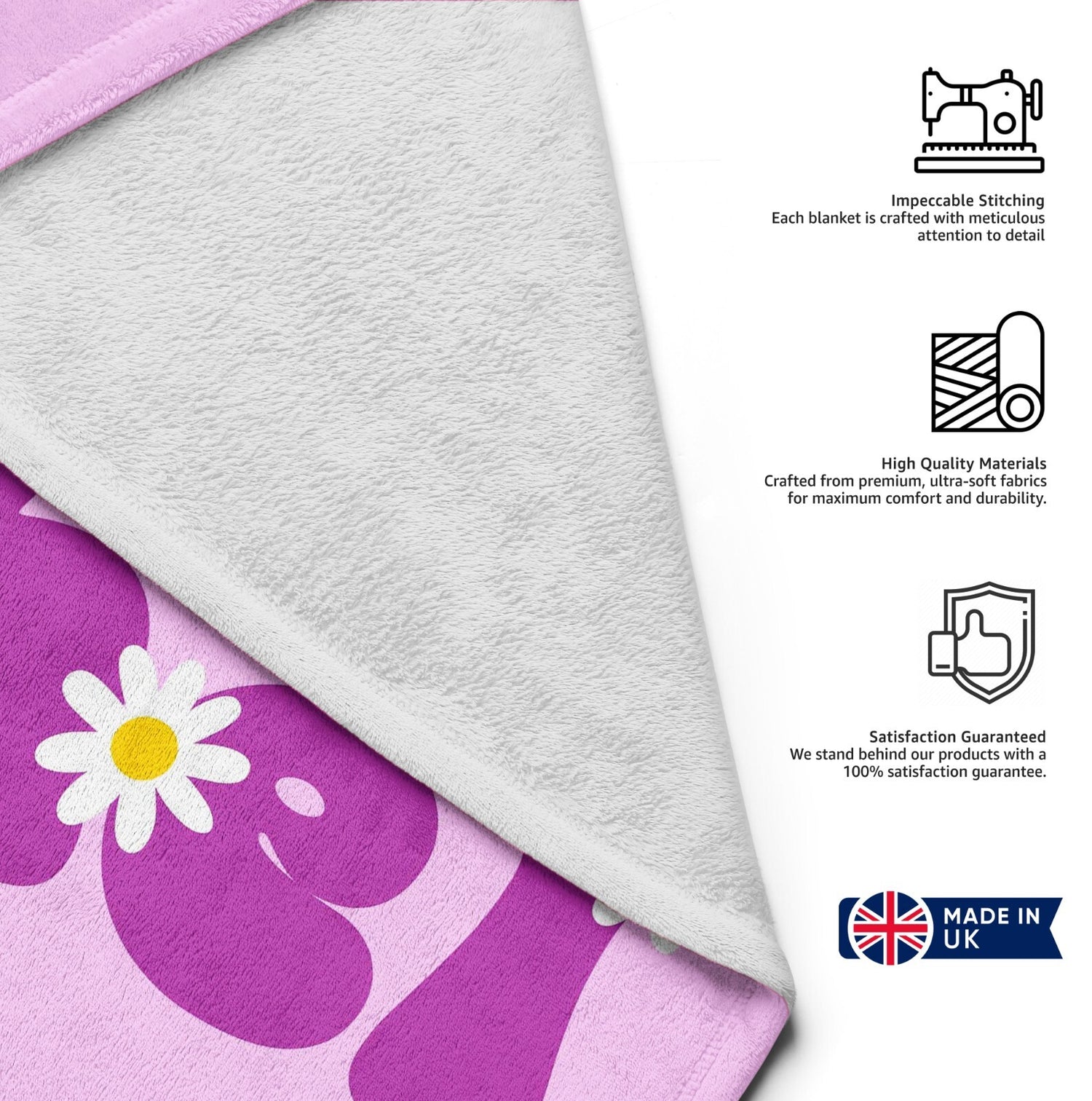 Personalised Custom Name Colour Groovy Daisy Font Soft Warm Fleece Blanket Decor