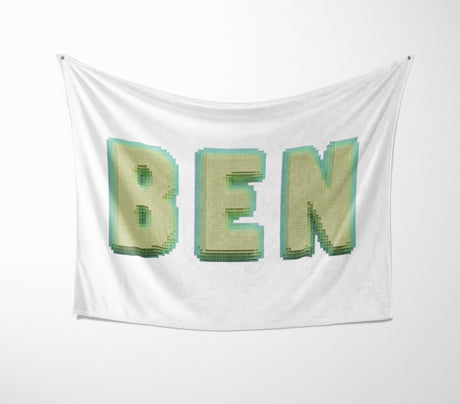 Personalised Any Name Bold Pixel 3D Novelty Soft Fleece Mink Blanket Gift Decor