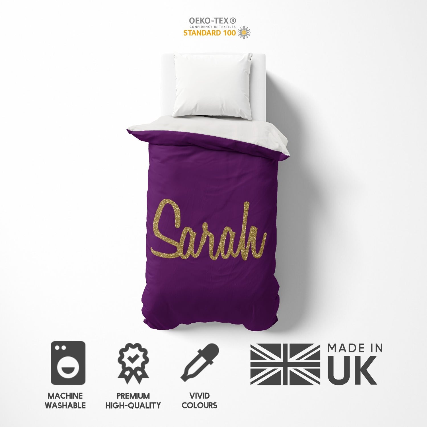 Personalised Name Gold Glitter Font Soft Single Size Novelty Bed Duvet Cover