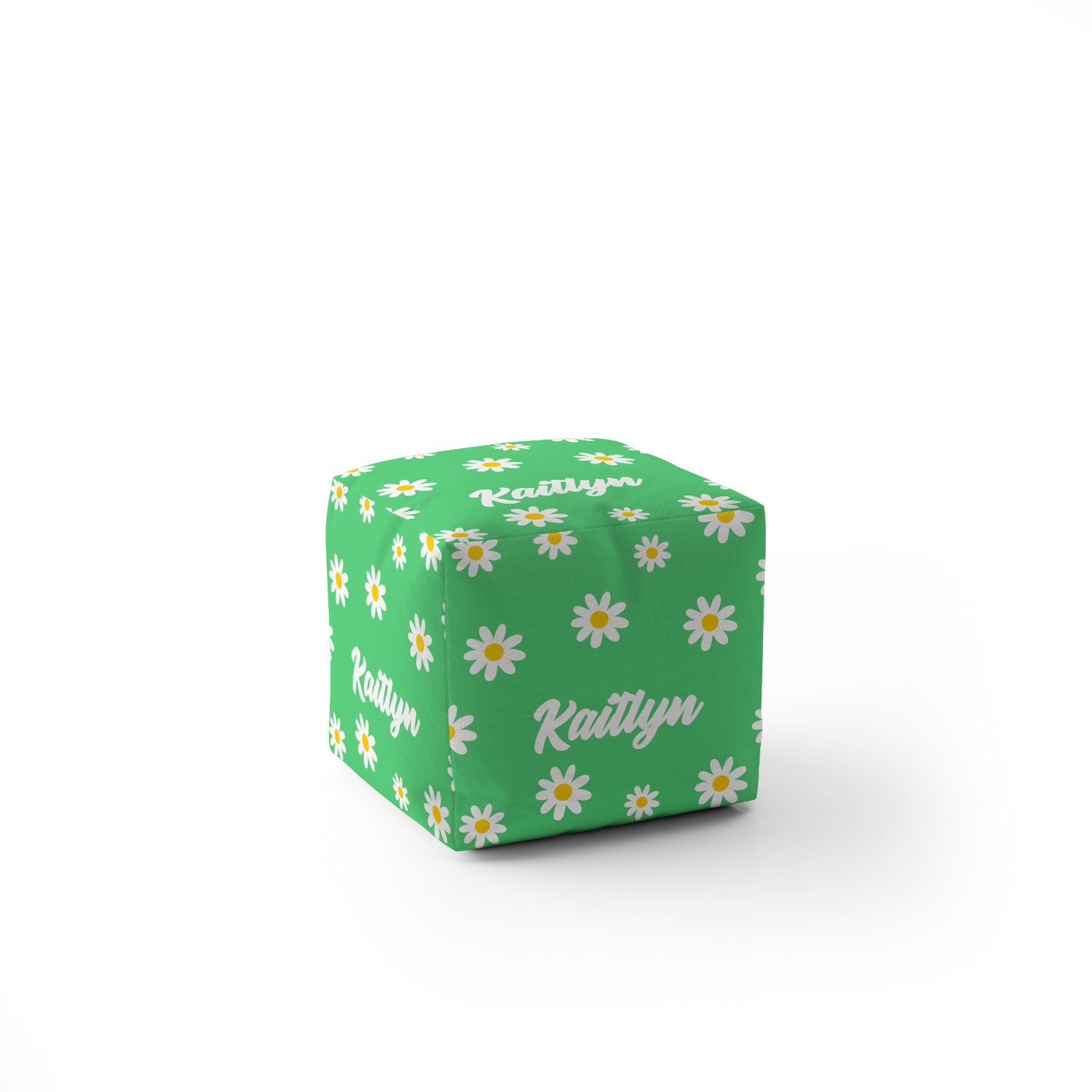 Personalised Custom Name Floral Daisies Ottoman Filled Pouffe Inc Washable Cover