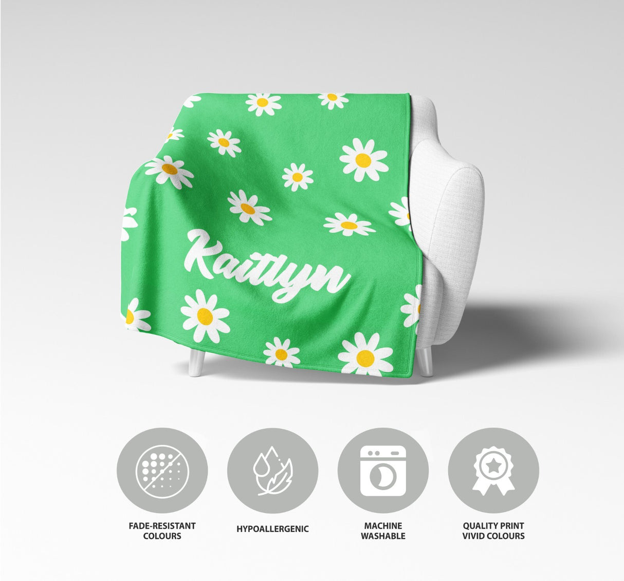 Personalised Custom Name Colour Floral Daisies Soft Warm Fleece Blanket Decor
