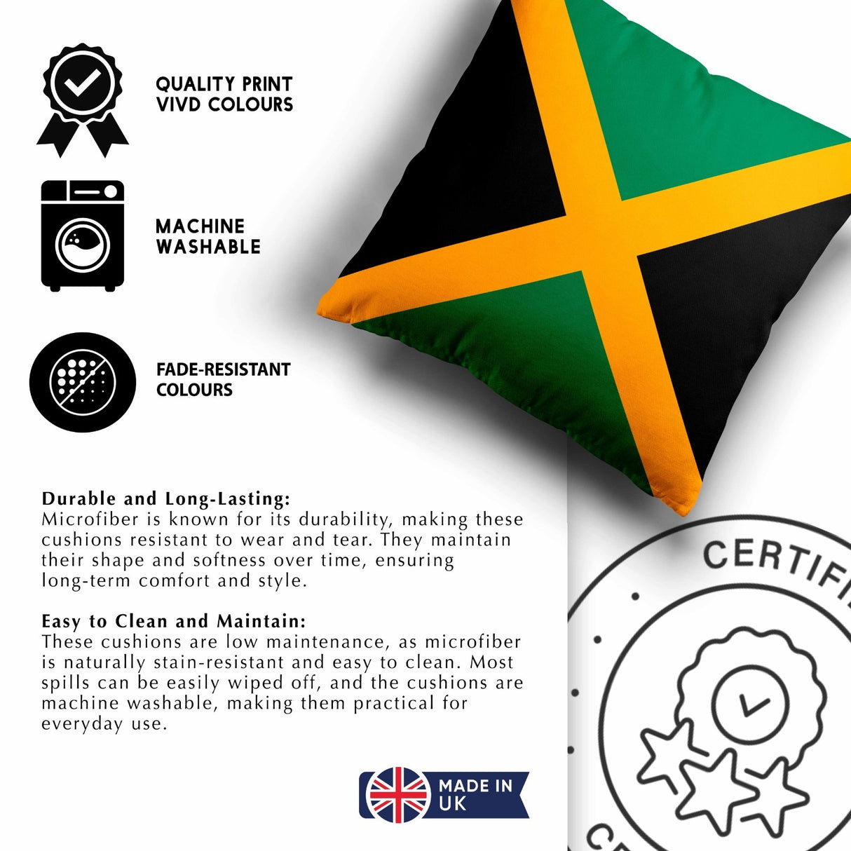 Jamaican Flag Jamaica Size Cozy Soft Square Filled Cushion Decorative Throw Gift