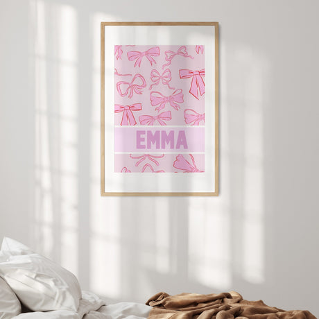 Coloured Pink Bows Personalised Name Wall Art Poster Picture Print Decor
