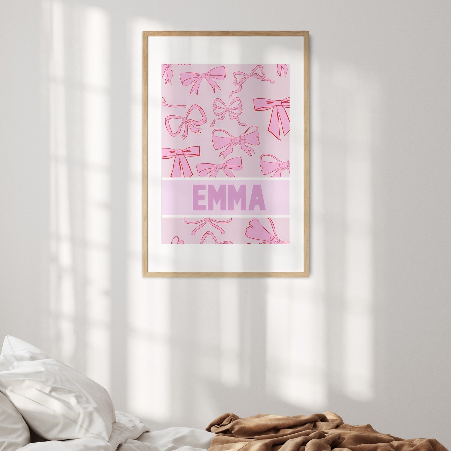 Coloured Pink Bows Personalised Name Wall Art Poster Picture Print Decor