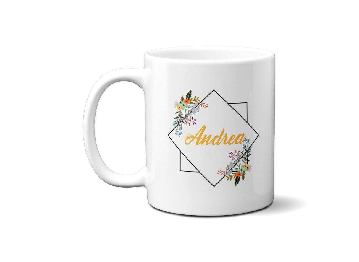 Square Geometric Border Floral Coffee Tea Mug 11oz Mug And Coaster Set Option