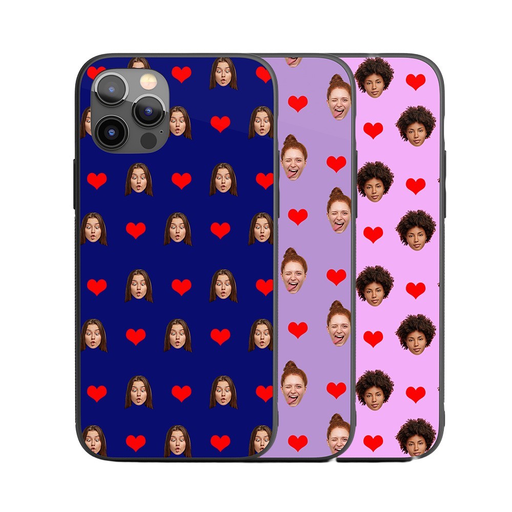 Face Cut Out All Over With Heart Personalised Custom - Printed iPhone Black Case