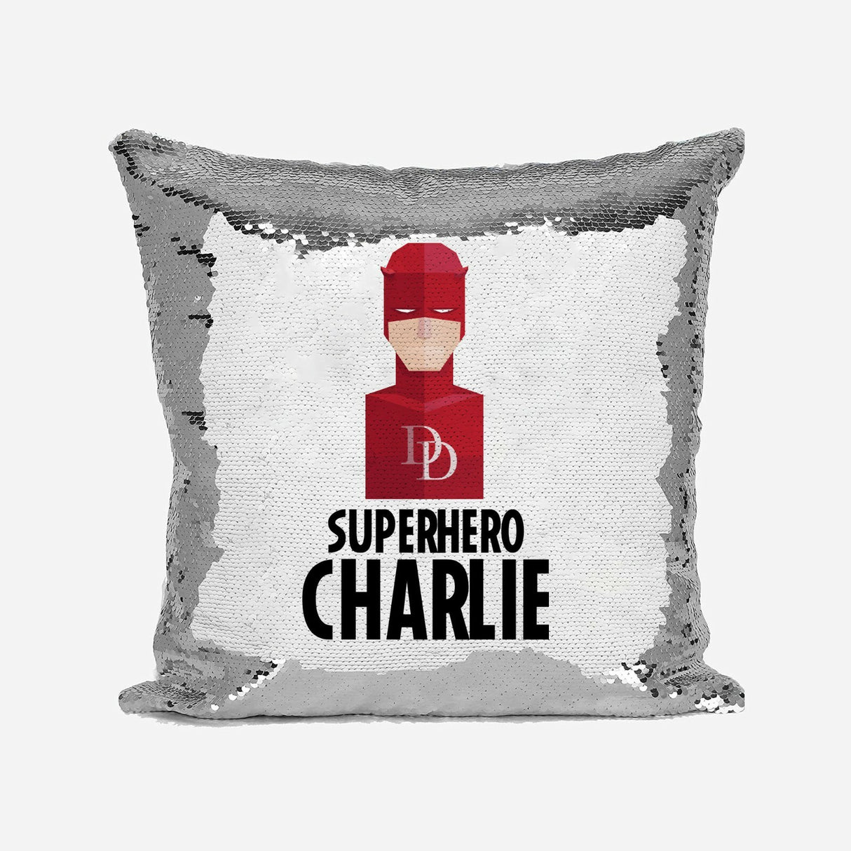 Superhero Personalised Name Kids Boys Sequin Magic Cushion Cover + Pillow