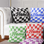 Personalised Custom Name Colour Retro Vans Checked Square Fill Zip Cushion Throw