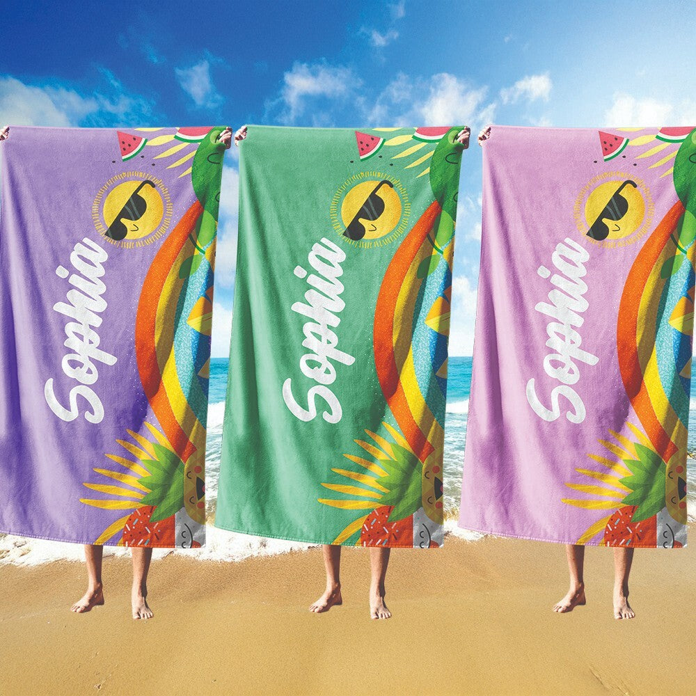 Personalised Custom Name + Colour Summer Soft Absorbent Beach Bath Sheet Towel