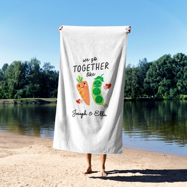 We Go Together Peas + Carrots Personalised Name Custom Beach Bath Sheet Towel