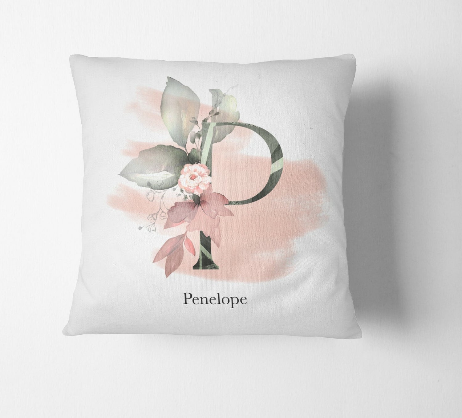 Personalised Gentle Blush Floral Pink Name Monogram Cushion Cover Case & Insert