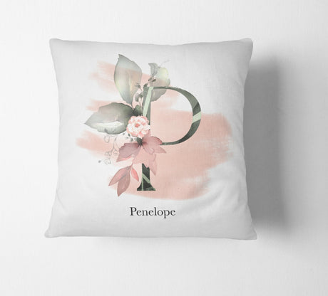Personalised Gentle Blush Floral Pink Name Monogram Cushion Cover Case & Insert