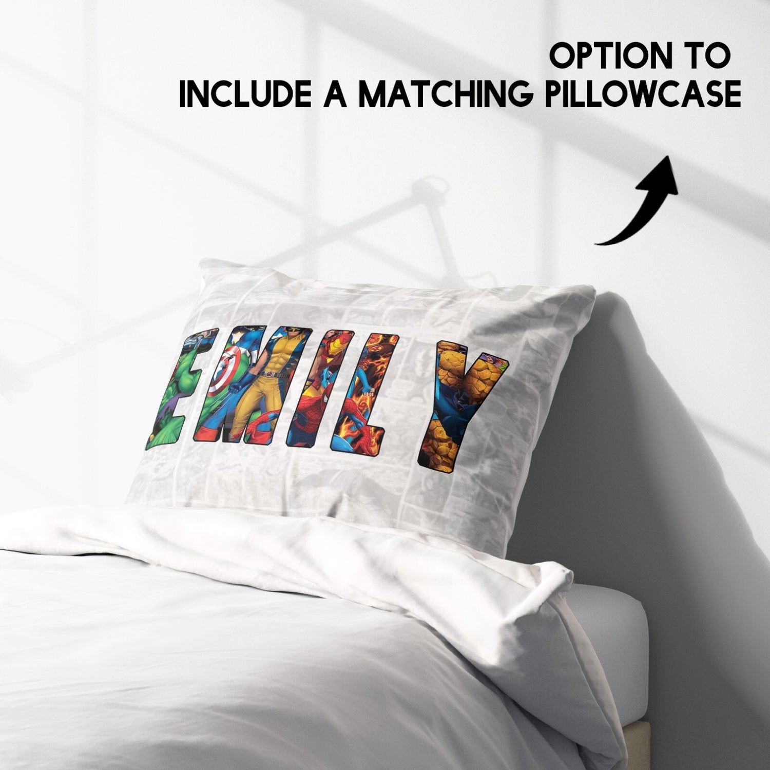 Personalised Superhero Name Text Printed Kids Single Novelty Bed Duvet Cover Set