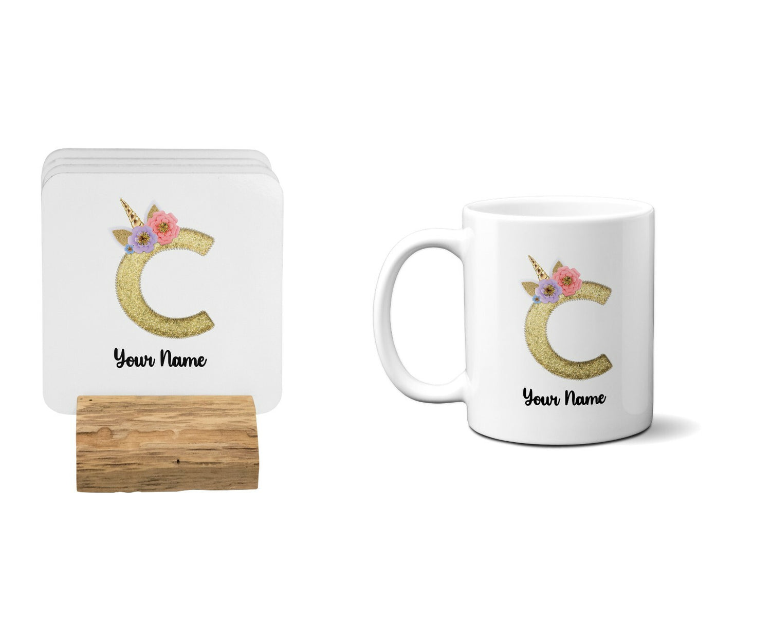 Personalised Unicorn Sparkly Kids Girls Monogram Alphabet Initial Letter Mug