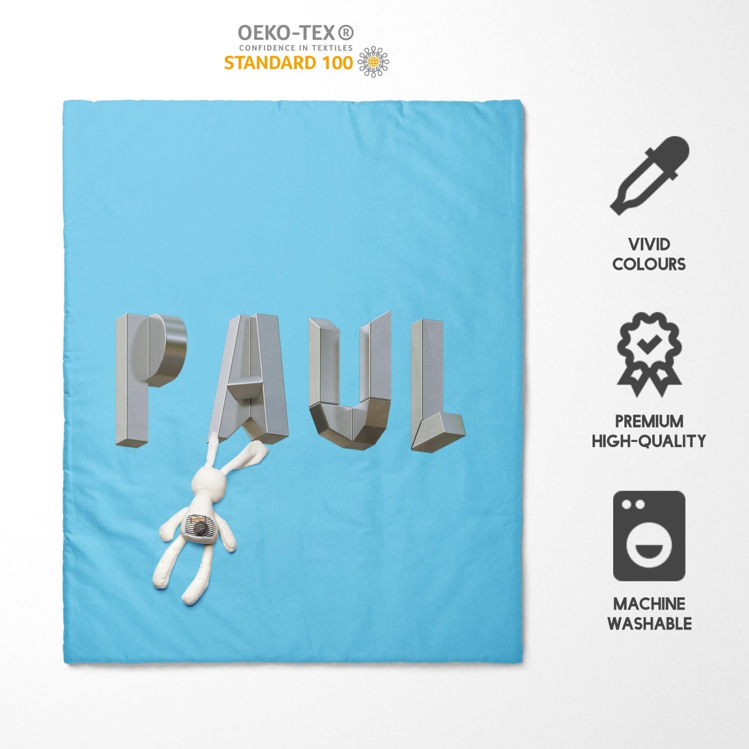 Personalised Name Geometal 3D Font Toddler Cot Bed Duvet Cover + Pillowcase