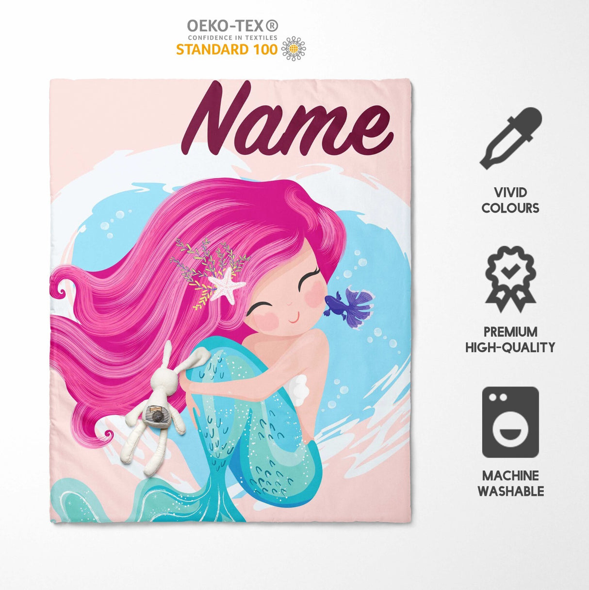 Personalised Custom Name Mythical Mermaid Kids Cot Bed Duvet Cover + Pillowcase