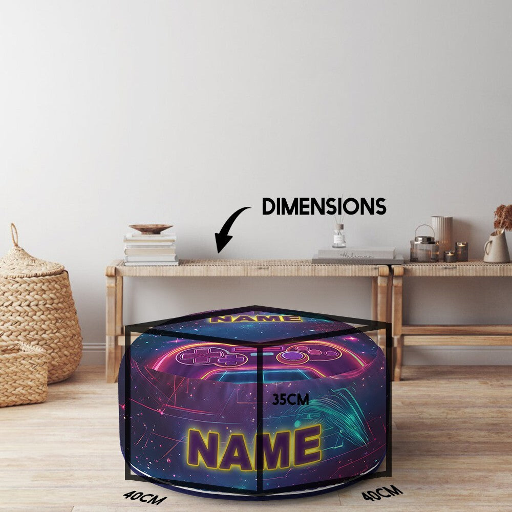 Personalised Name Gamer Gaming Controller Ottoman Filled Pouffe Washable Cover