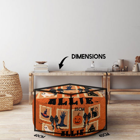 Halloween Spooky Personalised Custom Name Ottoman Filled Pouffe Washable Cover