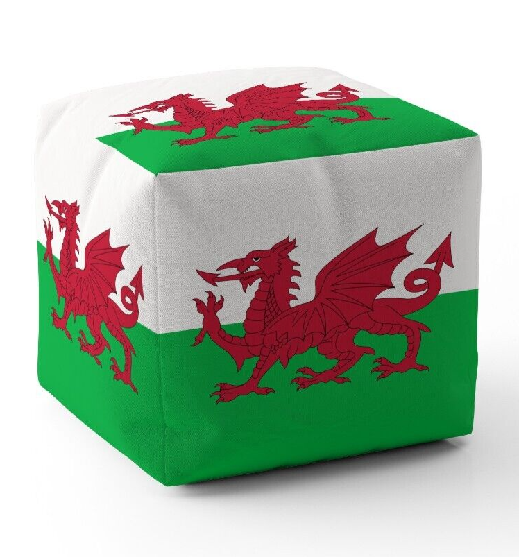 Wales Flag Welsh Dragon Ottoman Filled Pouffe Footrest Decor Inc Washable Cover