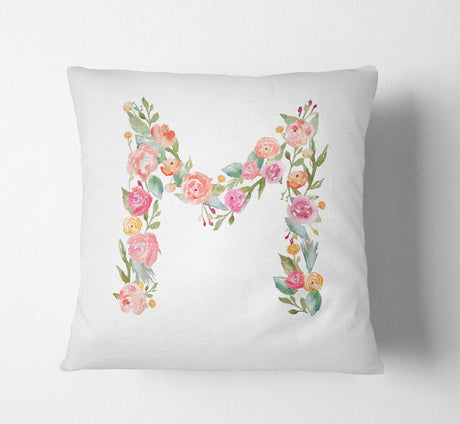 Personalised Alphabet Floral Name Initial Letter Cushion Pillow Case Insert Fill