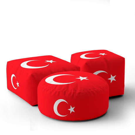 Turkey Flag Turkish Ottoman Filled Pouffe Footrest Washable Cover Custom Gift