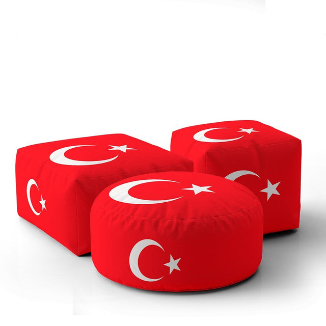 Turkey Flag Turkish Ottoman Filled Pouffe Footrest Washable Cover Custom Gift