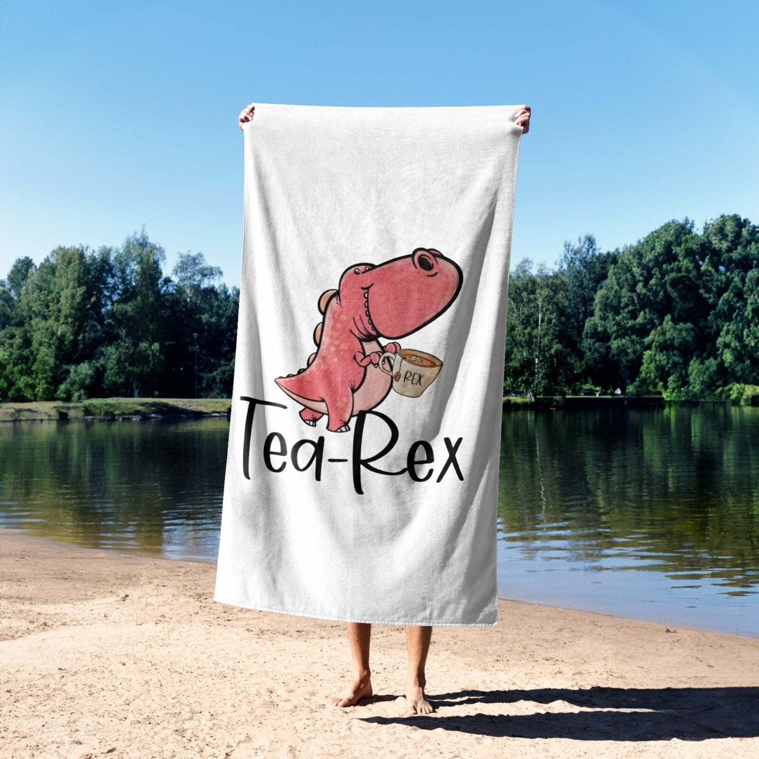 Tea-Rex Novelty Dino Dinosaur Design Custom Coloured Beach Bath Sheet Towel