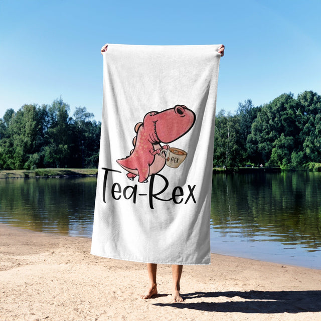 Tea-Rex Novelty Dino Dinosaur Design Custom Coloured Beach Bath Sheet Towel