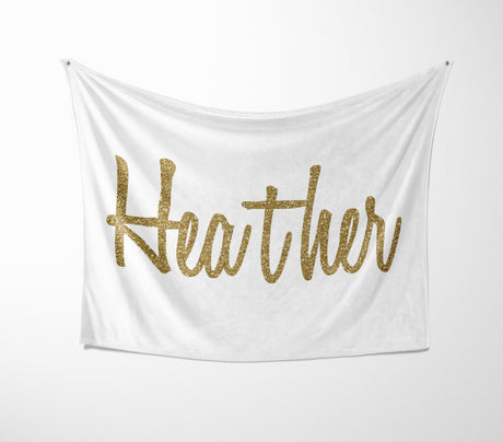 Personalised Name Gold Glitter Font Novelty Soft Fleece Mink Blanket Gift Decor
