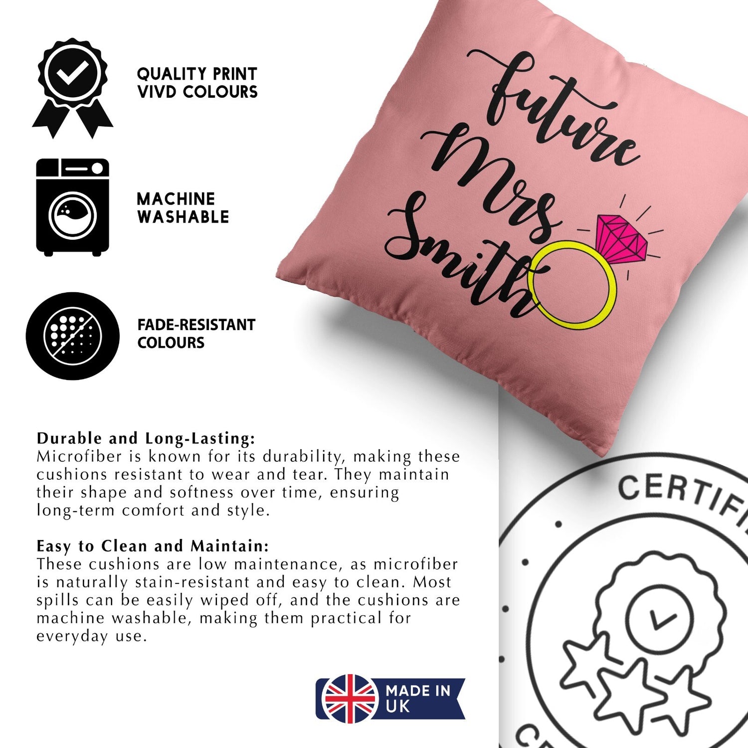 Future Mrs Fiancé Wife To Be Romantic Novelty Wedding Square Fill Cushion Throw