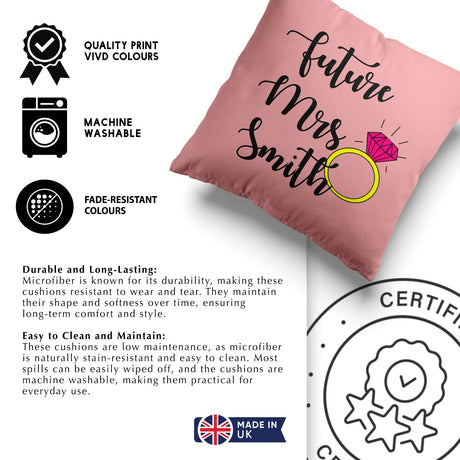 Future Mrs Fiancé Wife To Be Romantic Novelty Wedding Square Fill Cushion Throw