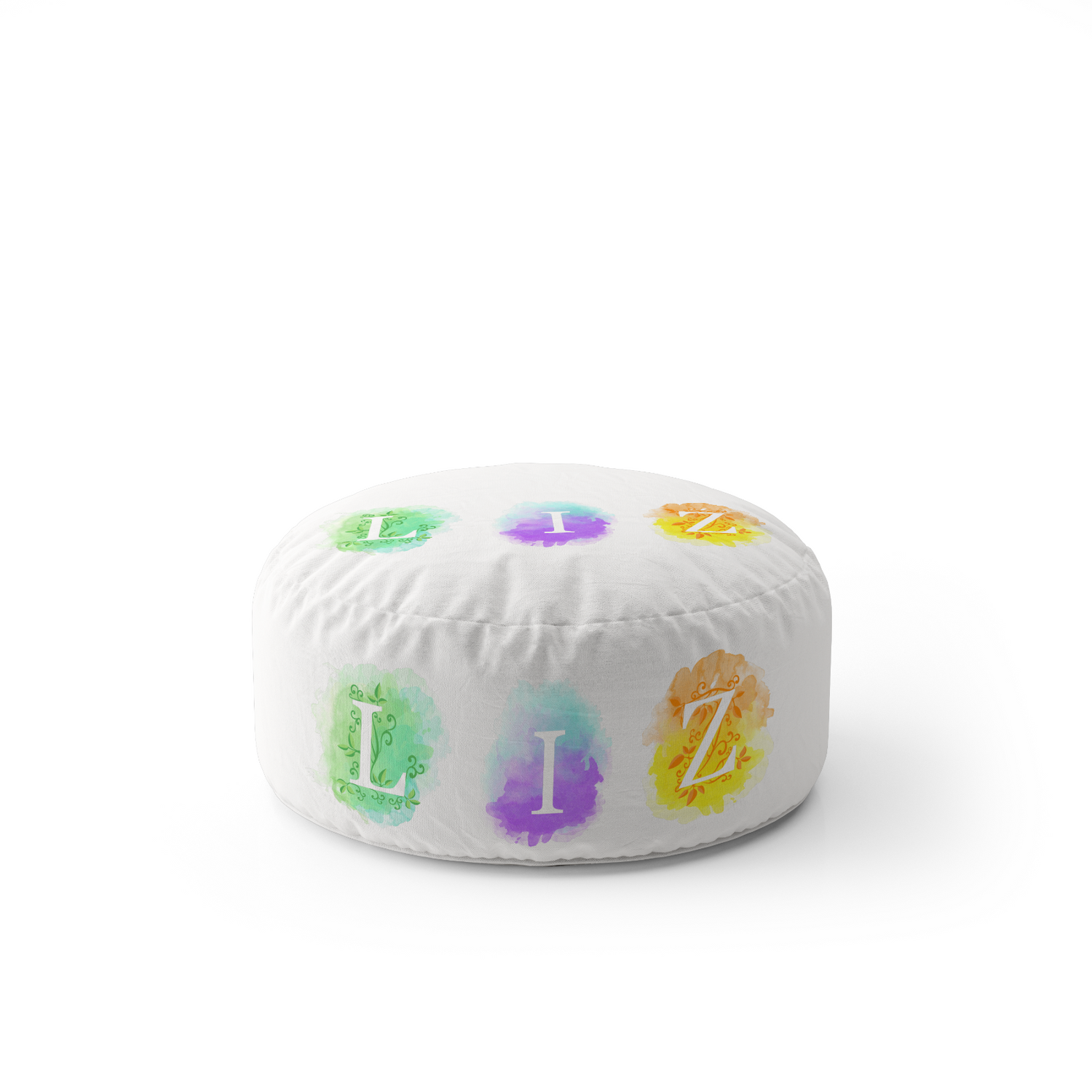 Personalised Watercolour Letters Any Colour Ottoman Filled Pouffe Washable Cover