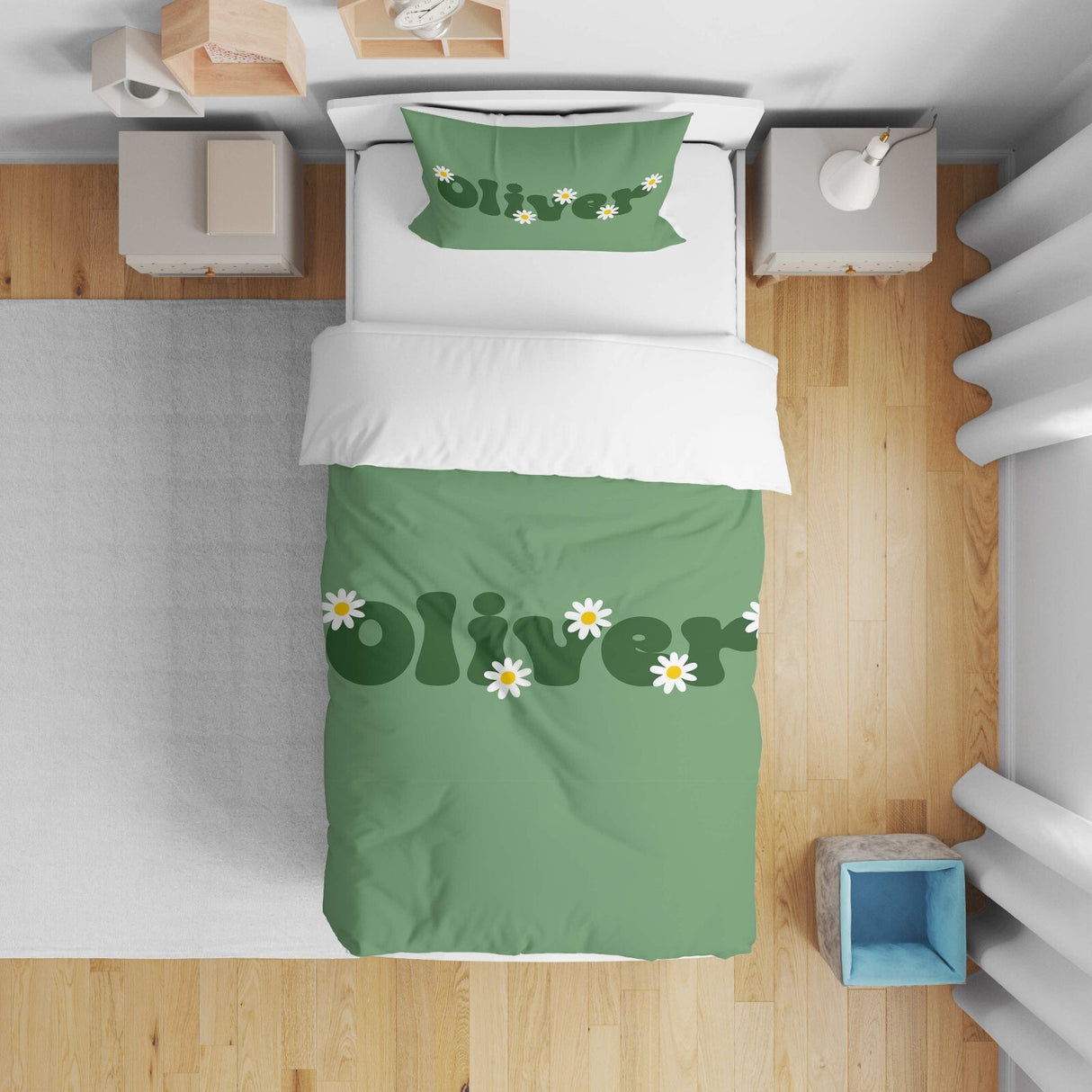 Personalised Custom Name Groovy Daisy Font Kid Cot Bed Duvet Cover + Pillowcase