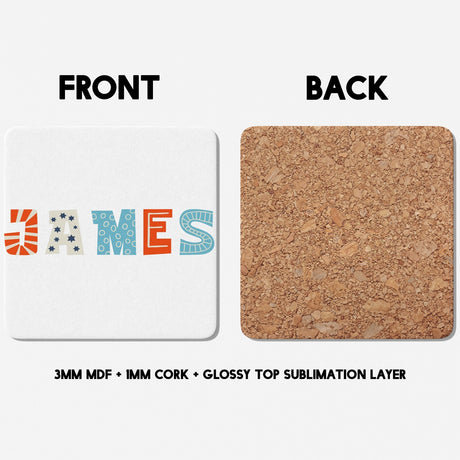 Personalised Kids Alphabet Onyx Text Novelty Coffee Tea Mug Coaster Gift Him Her