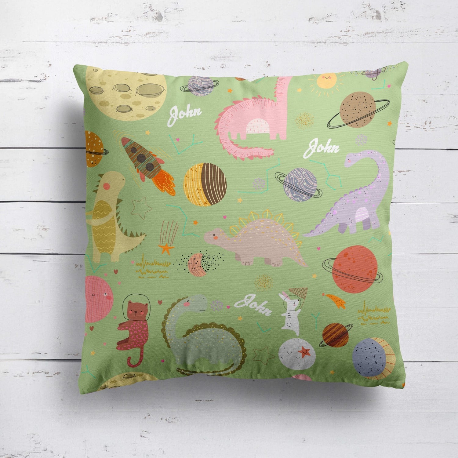 Personalised Custom Name Cartoon Baby Dinosaurs Square Fill Zipped Cushion Throw