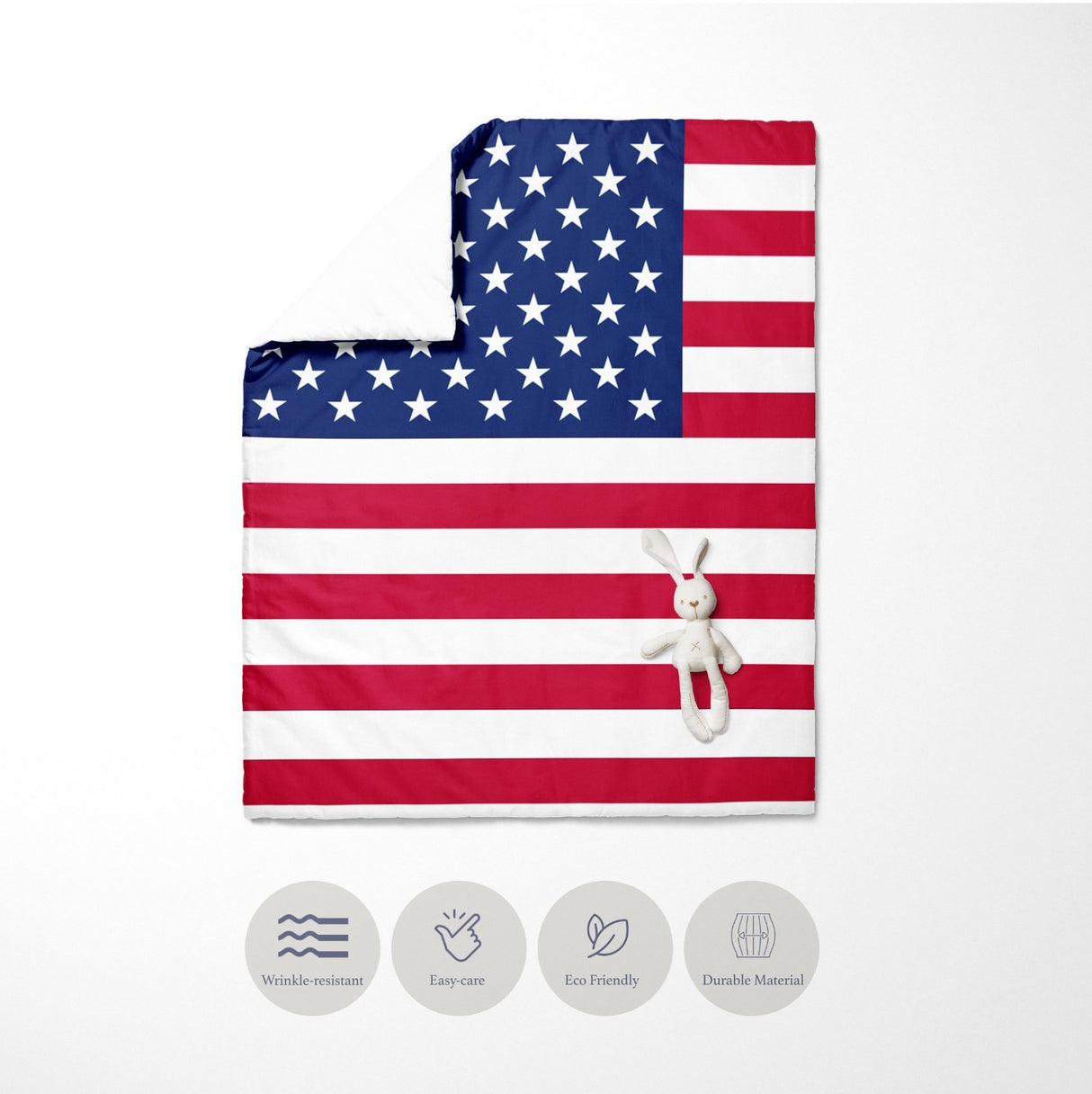 USA Flag America Cot Bed Duvet Cover Toddler Pillowcase Design Gift Custom Cosy