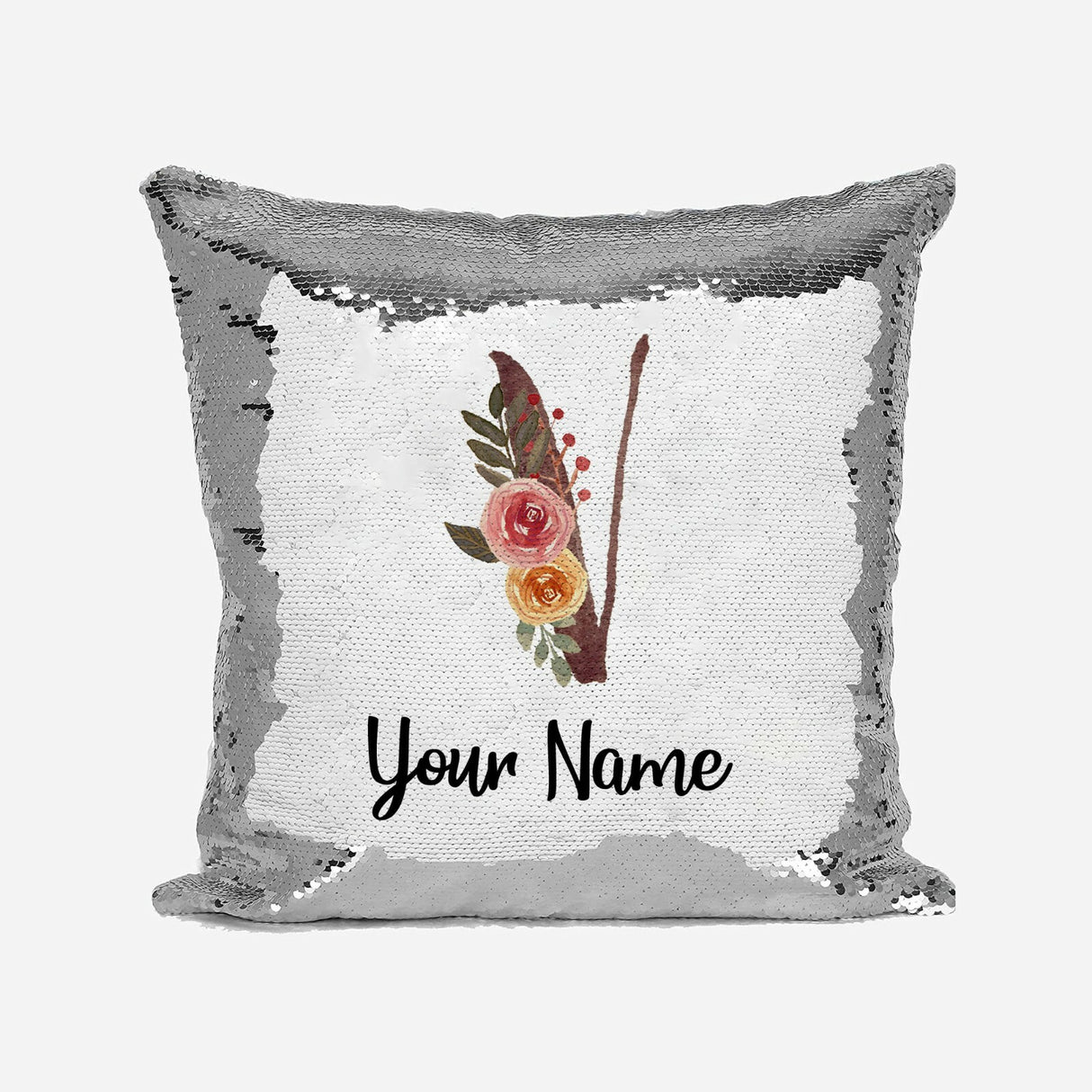 Personalised Floral Watercolour Effect Alphabet Sequin Magic Cushion + Pillow