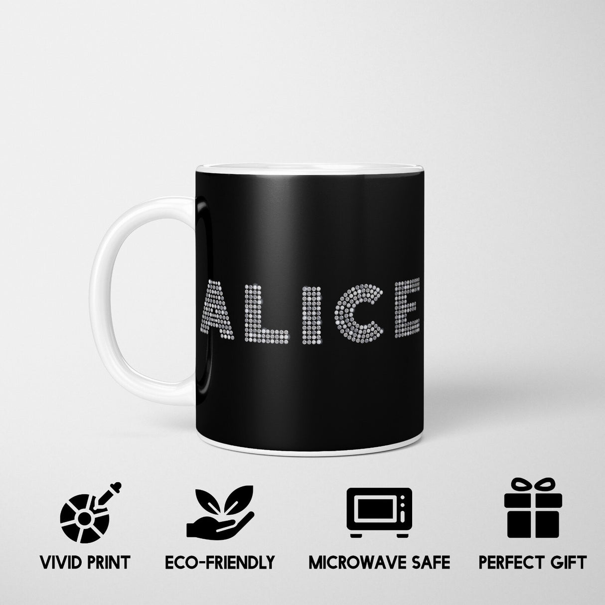 Personalised Name Diamond Gems Bling Font Coffee Tea Mug Coaster Gift Him Her