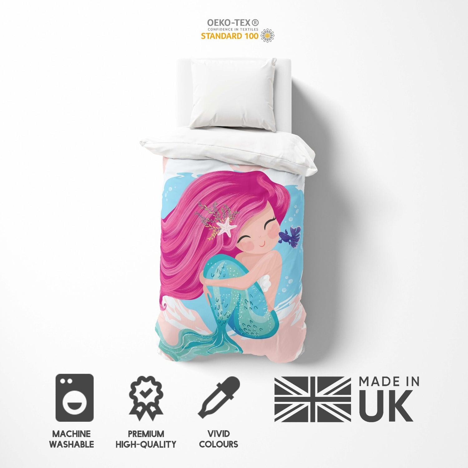 Personalised Custom Name Mythical Mermaid Single Bed Duvet Cover + Pillowcase