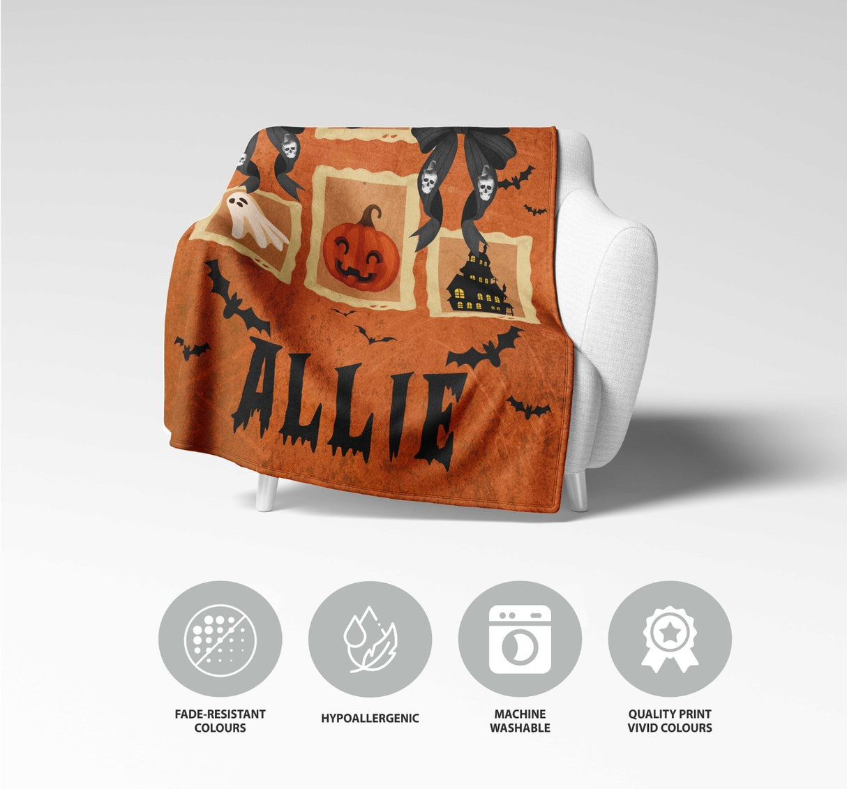 Halloween Spooky Personalised Name Printed Warm Fleece Blanket Decor Soft Gift