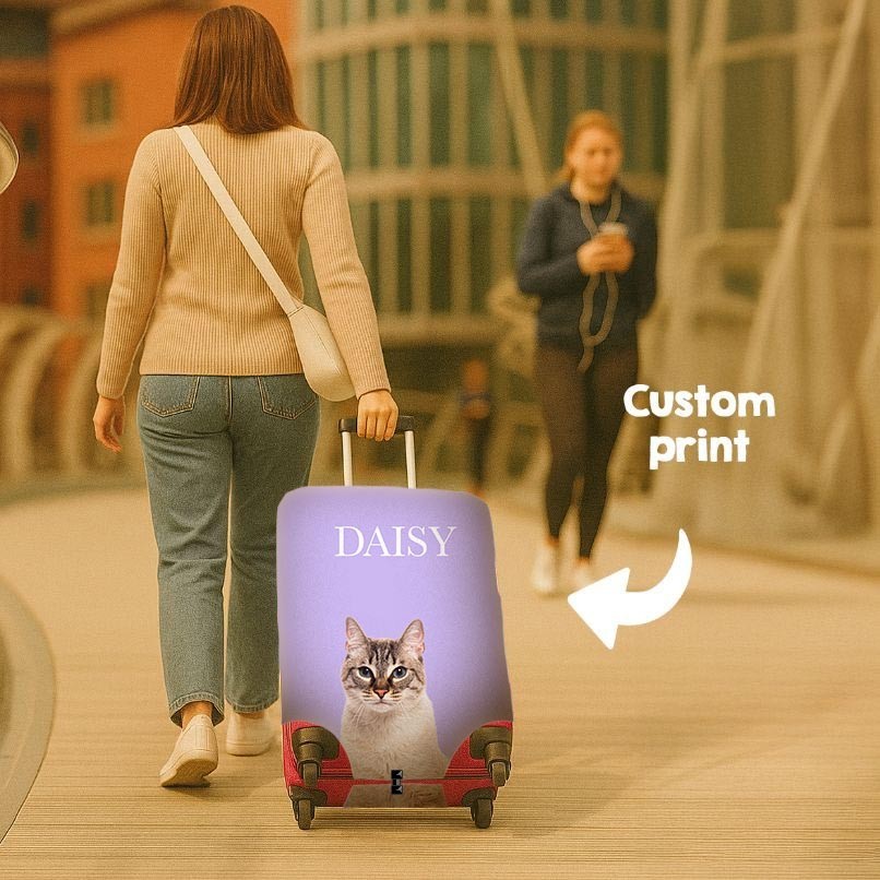 Pet Photo Name Custom Gift Travel Luggage Cover Personalise Suitcase Wrap Unique